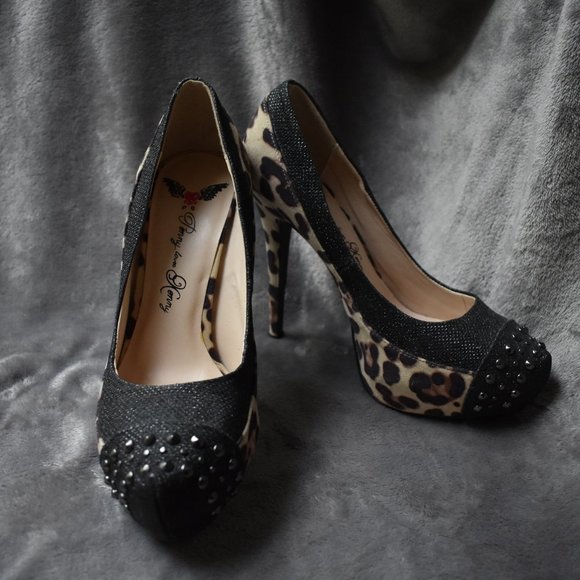Penny Loves Kenny Cheetah Sparkle Studded Heels - Picture 2 of 15